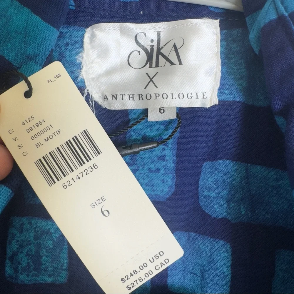 Sika x Anthropologie Blue Geometric Romper NWT Size 6 Belted‎ Cotton Ethical